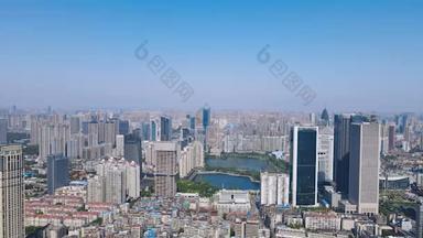 4K城市交通_武汉汉口城市高楼航拍